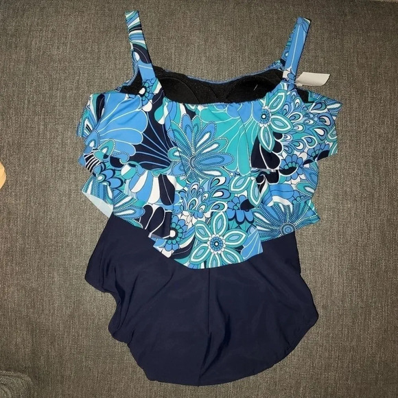 Swim Solutions Womens One piece Floral Tiered Tummy control Swimsuit Size 10 - Picture 7 of 11